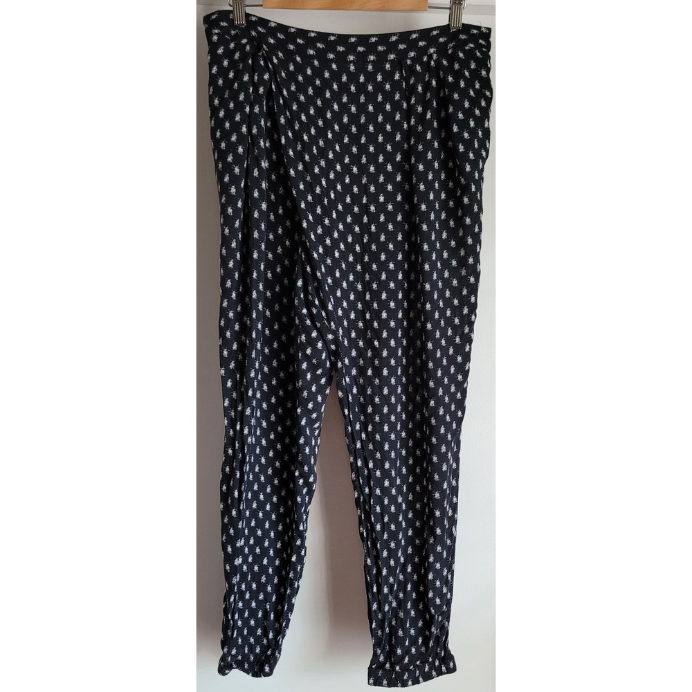 Free People Pants XS Black White Geometric Boho Wide-Leg Trousers Slacks